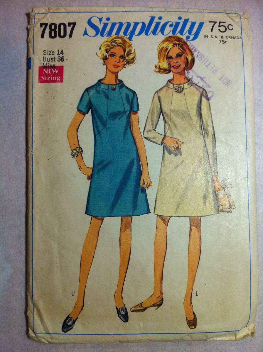 Simplicity 7807 Dress with Front Seam. Size 14. Complete