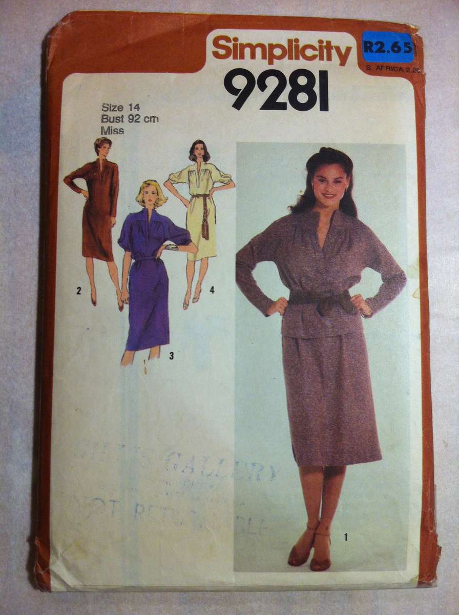 Simplicity 9281 Pullover Dress or 2 Piece Dress. Size 14. Complete