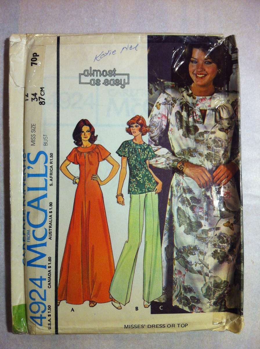 McCalls 4924 Dress or Top. Size 12. A /Dress Front and B/Dress Back Shortened. Complete