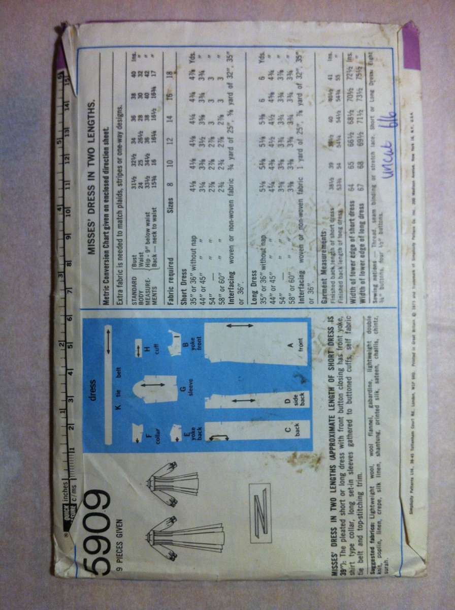 Simplicity 5909 Dress. Size 12. Complete Uncut F/F