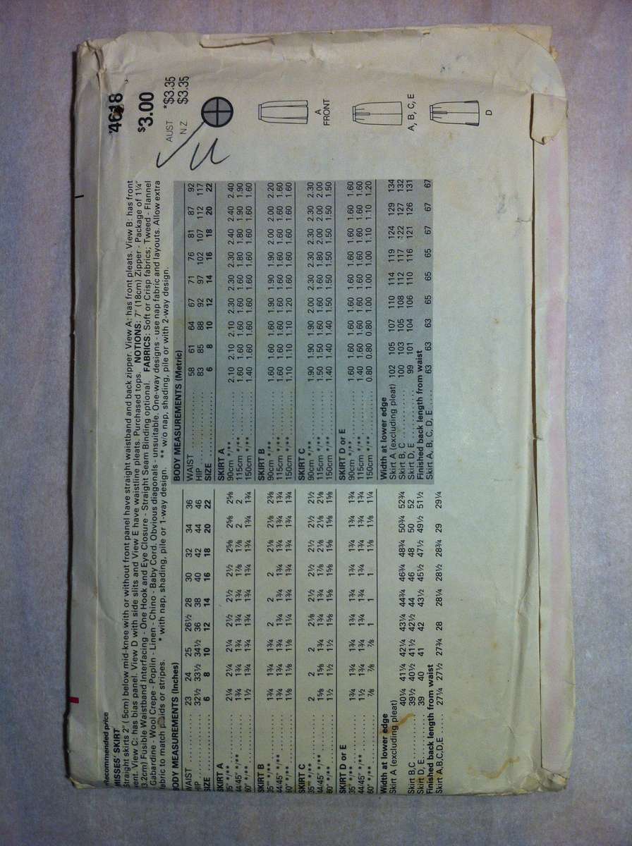 Butterick 4618 Skirts. Size 18,20,22. Complete. Uncut F/F