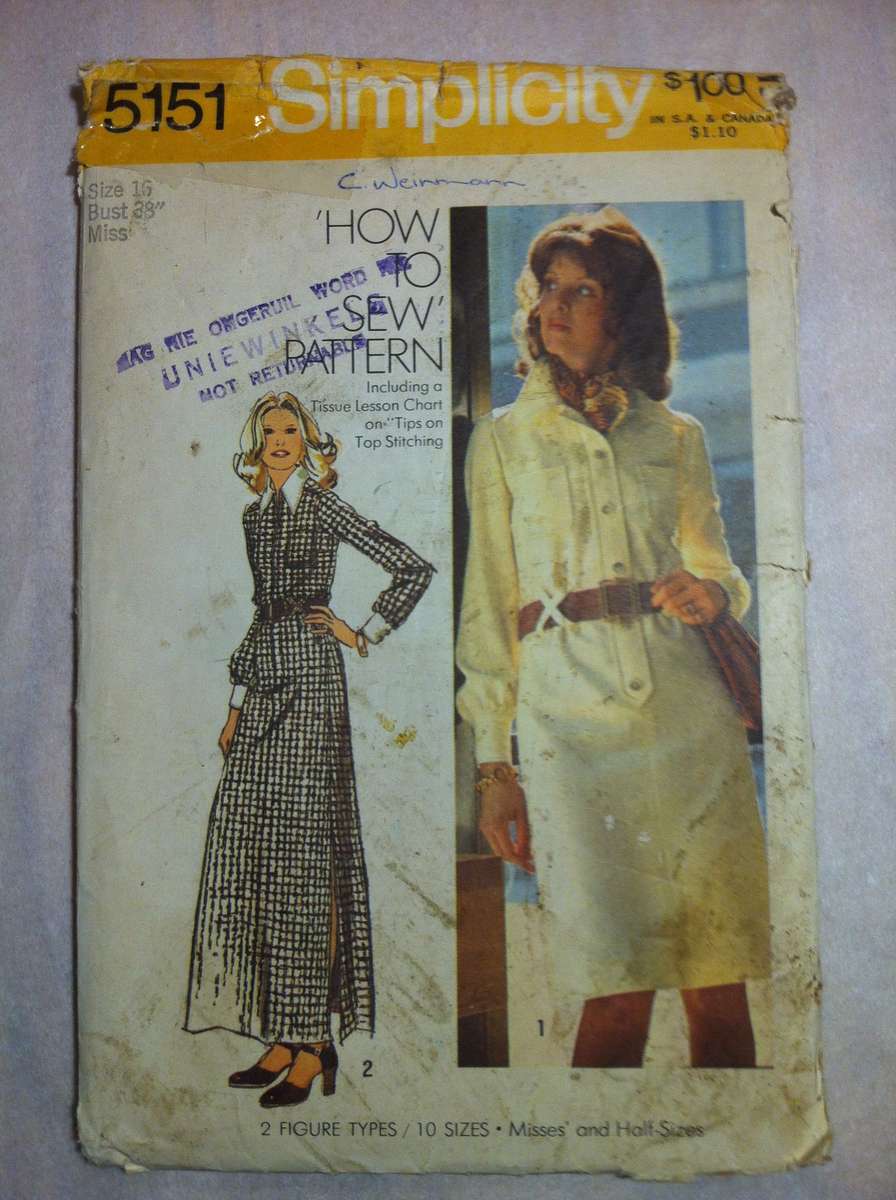 5151 Simplicity Shirt Dress. Size 16. Complete