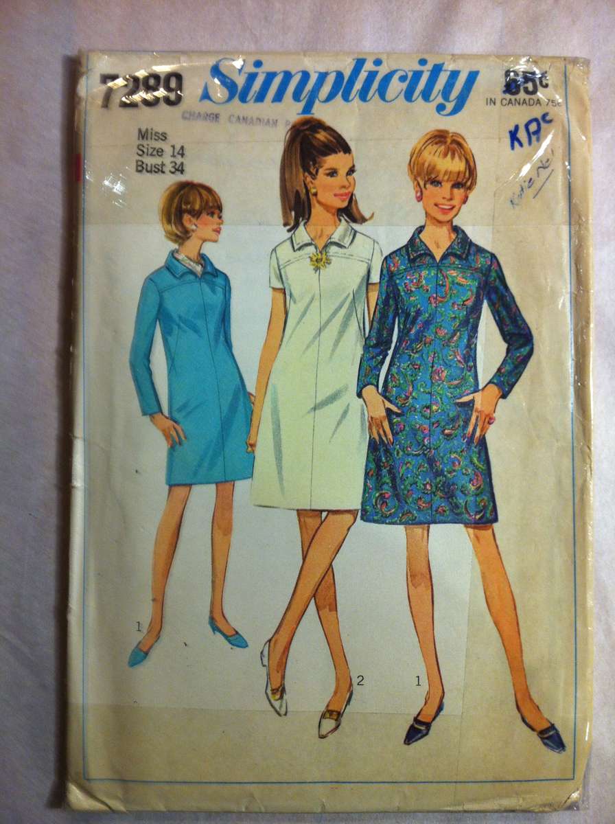 Simplicity 7289 A Line Dress. Size 14. Complete