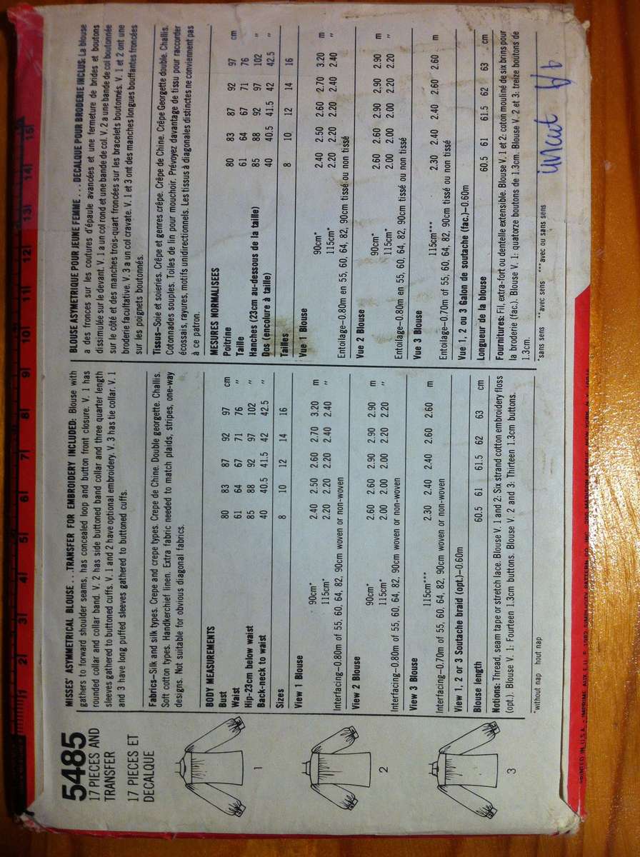 Simplicity 5485 Asymmetrical Blouse. Size 10. Complete. Uncut F/F