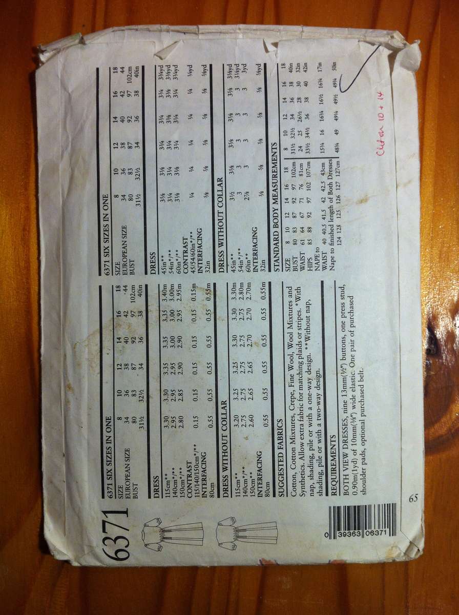 New Look 6371 A Dress in 2 Versions. Cut on Size 10 & 14. Complete