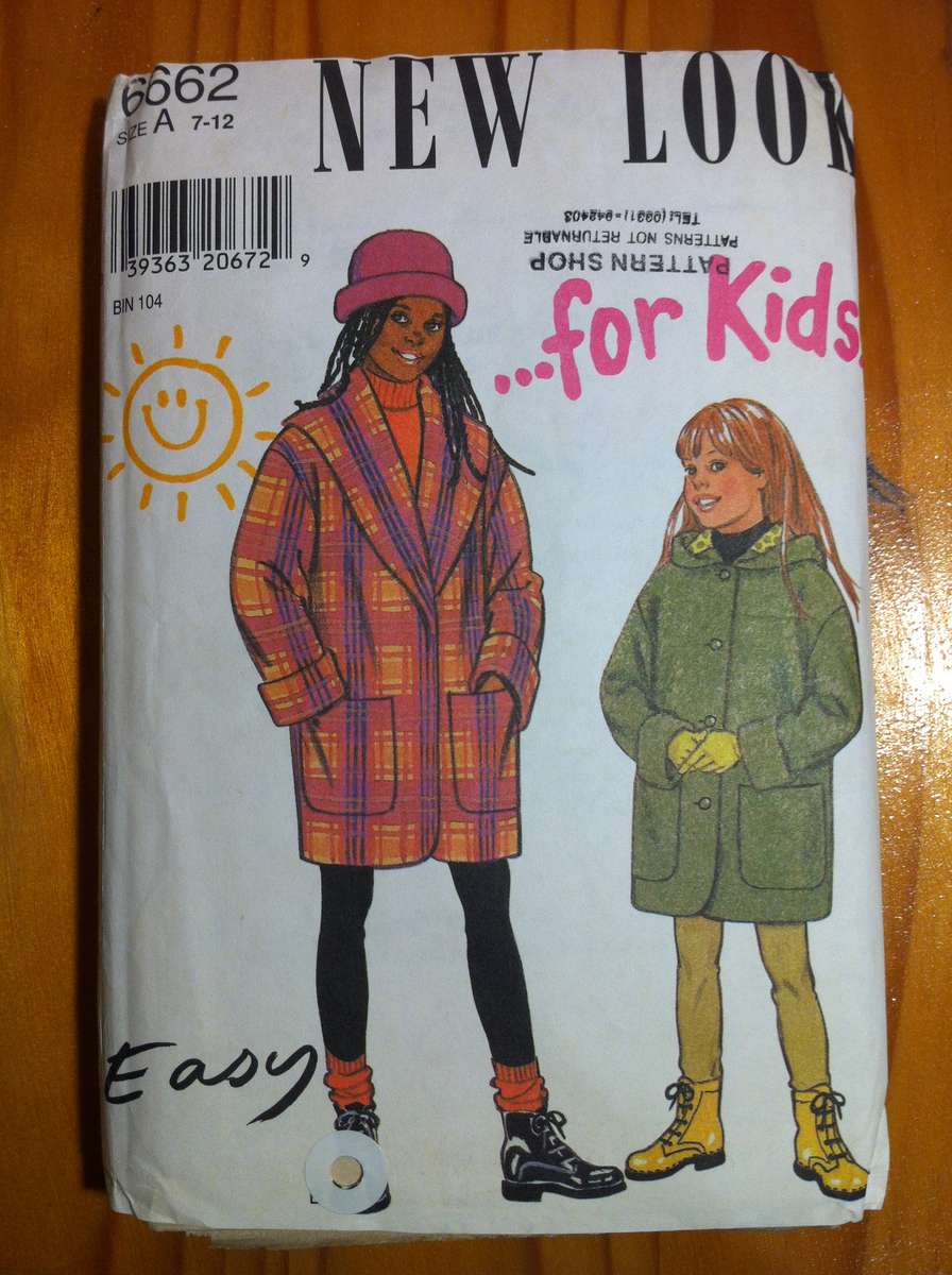 New Look 6662 Girls Coats. Girls Size 7-12. Cut on 12. Complete