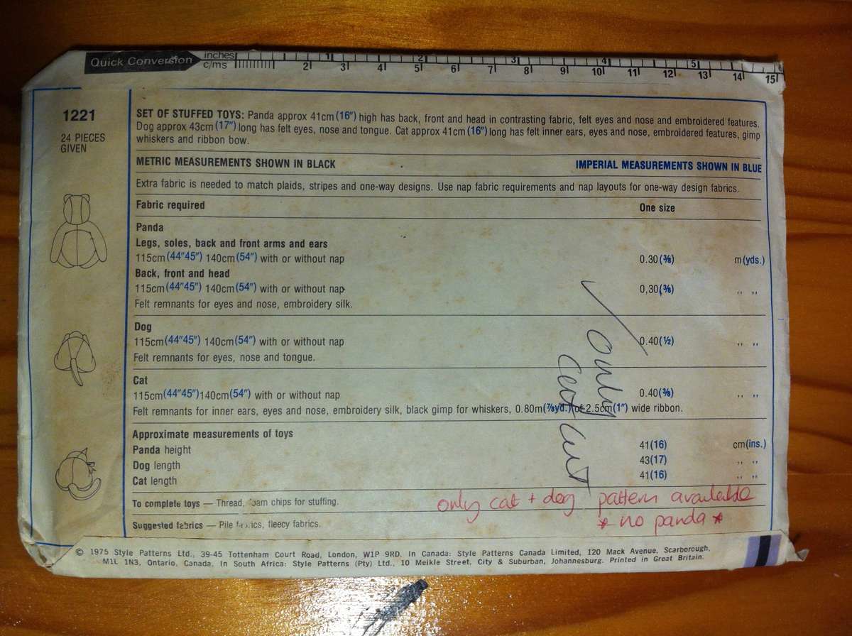 Style 1221 Cat and Dog Pattern Only. No Panda Pattern