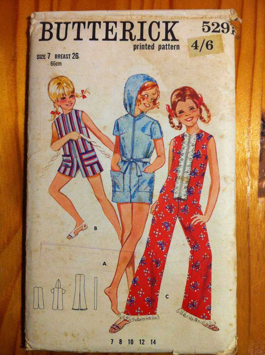 Butterick 5291 Girls 1 Piece Jumpsuit. Size 7 / Chest 66cm. Complete Uncut F/F