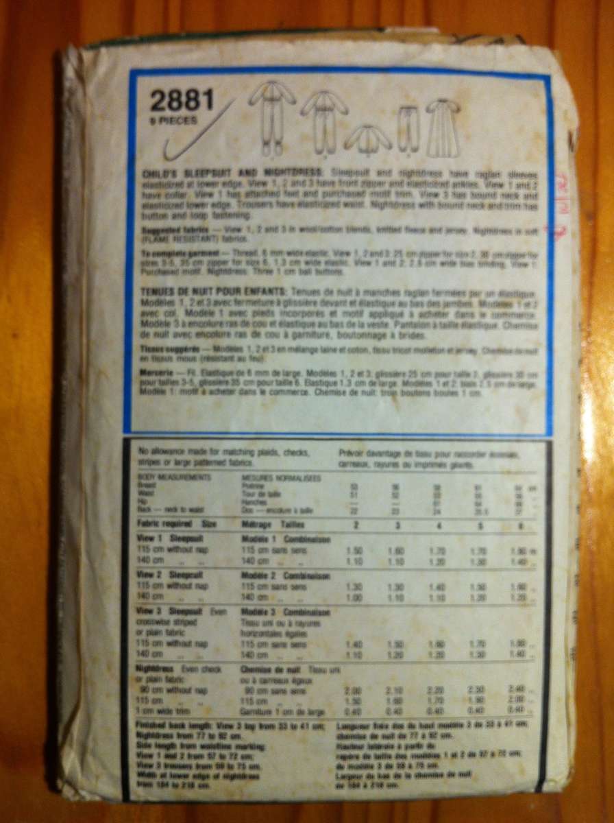 Style 2881 Sleepsuit and Nightdress. Size 3 Chest 56 cm. Complete