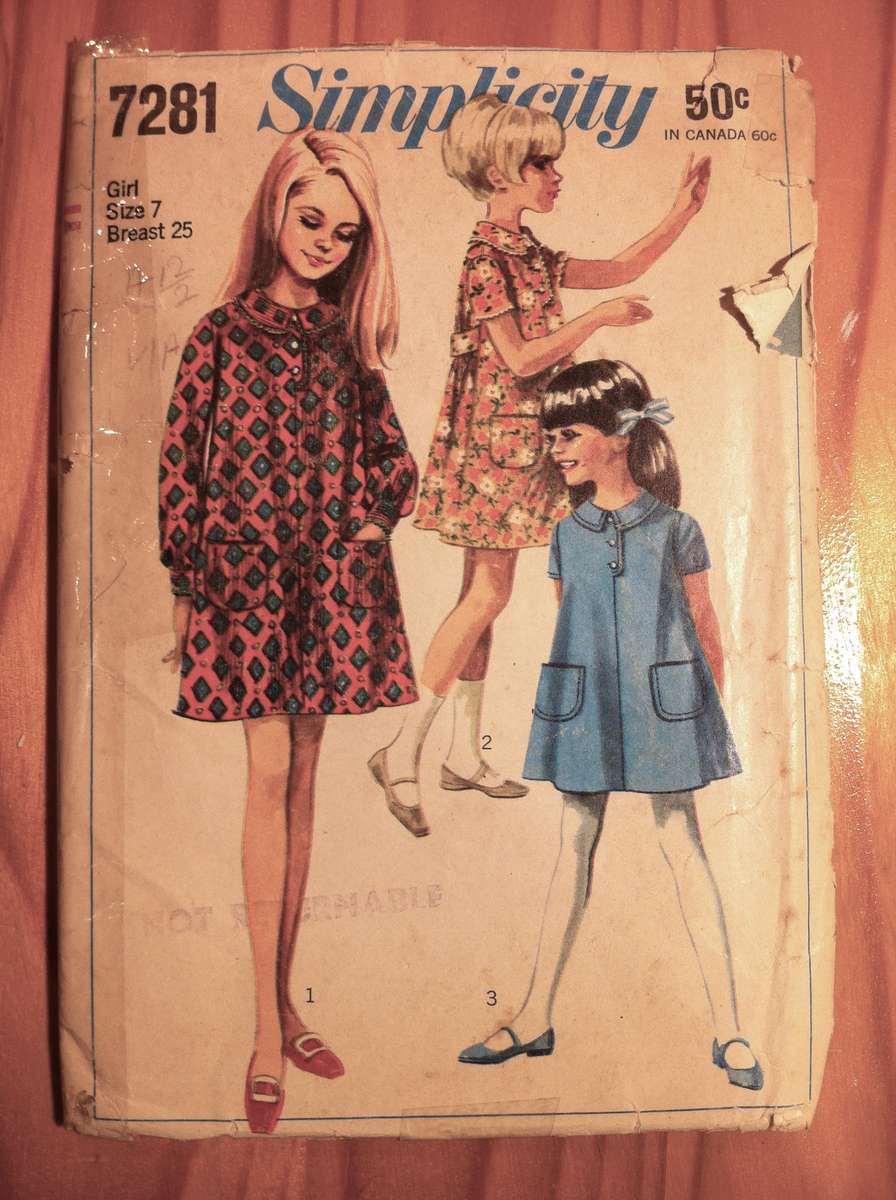 Simplicity 7281 Girls Tent Dress. Size 7 / 62 cm Chest. Complete