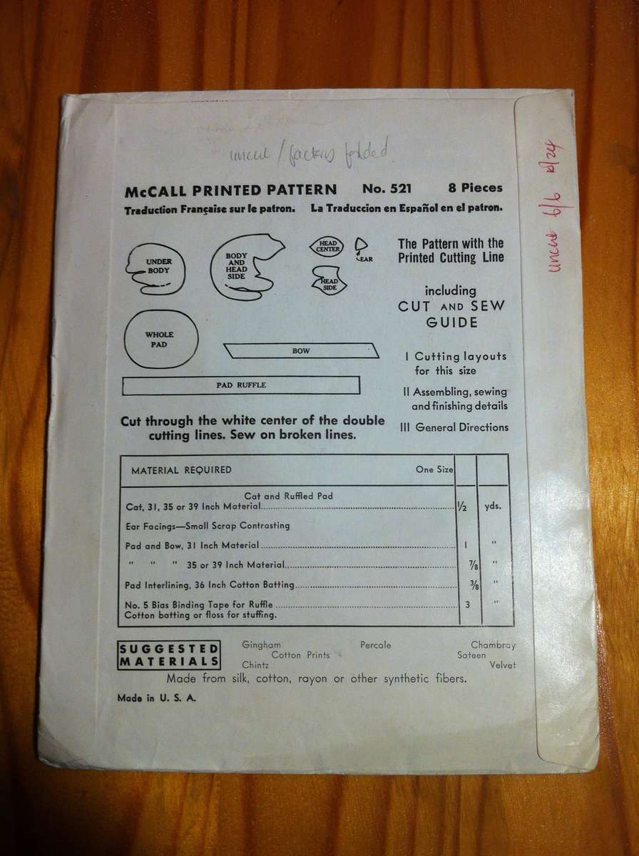 McCall 521 The Sleeping Cat. Complete. Uncut F/F