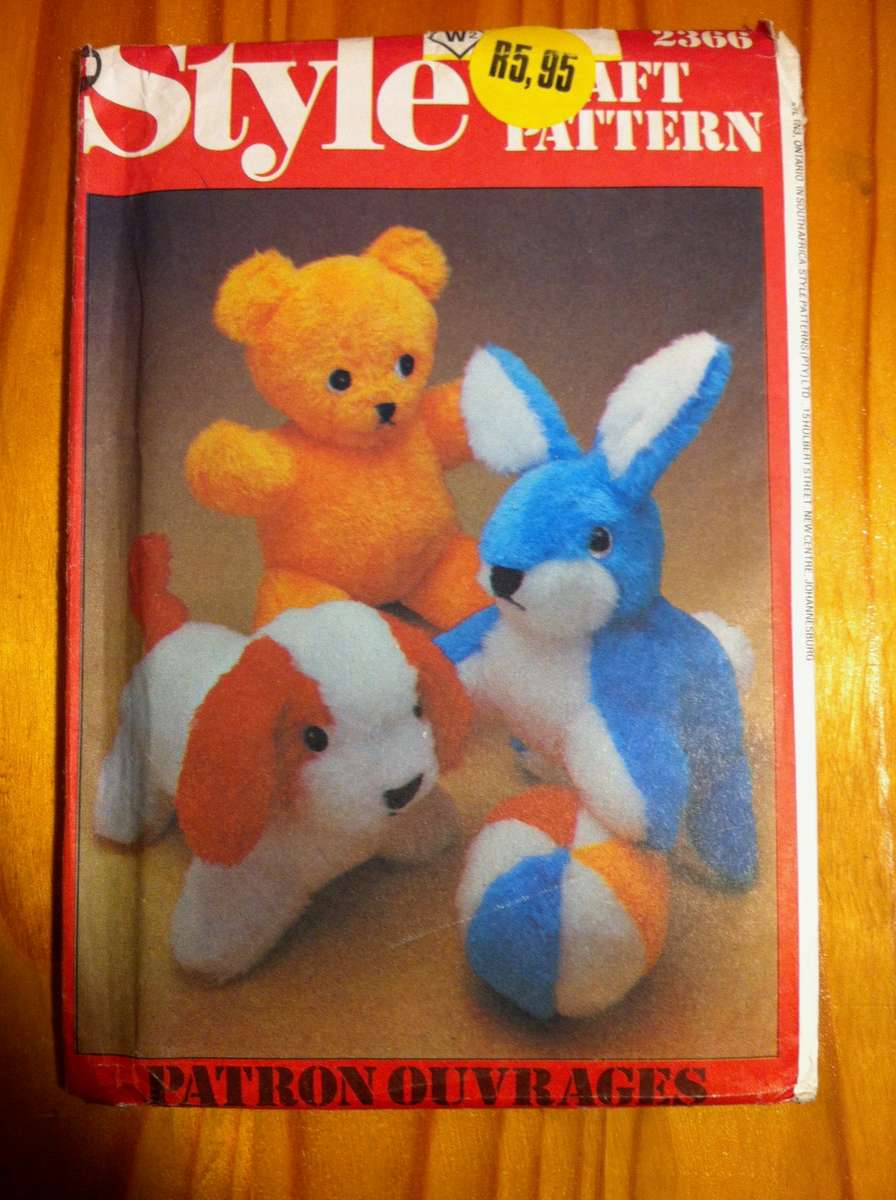 Style 2366 Set of Soft Toys. Dog, Rabbit and Teddy Bear. Complete. Uncut F/F