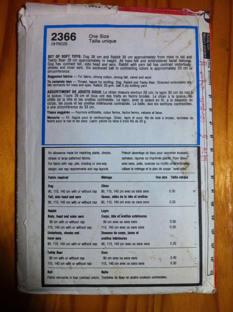 Style 2366 Set of Soft Toys. Dog, Rabbit and Teddy Bear. Complete. Uncut F/F