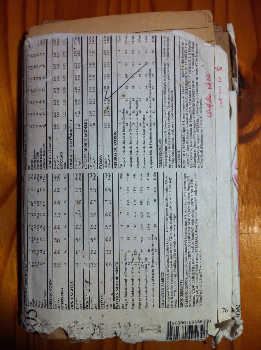 NewLook 6505 Dressing Gown, Nightie & Pyjamas. Age 3-10 Years. Complete. Cut on 10. Worn Envelope