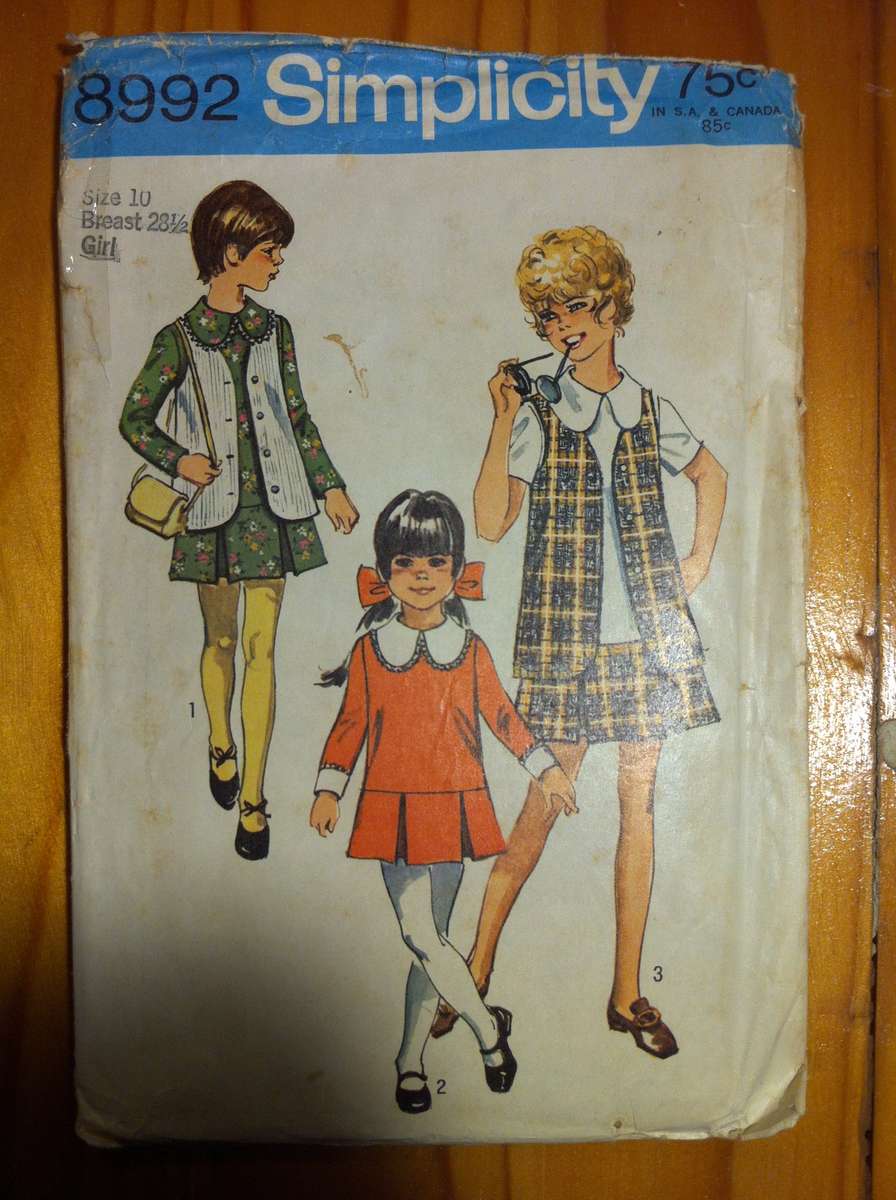 Simplicity 8992 Dress with Detachable Collar & Cuffs, Vest. Girls Size 10. Complete