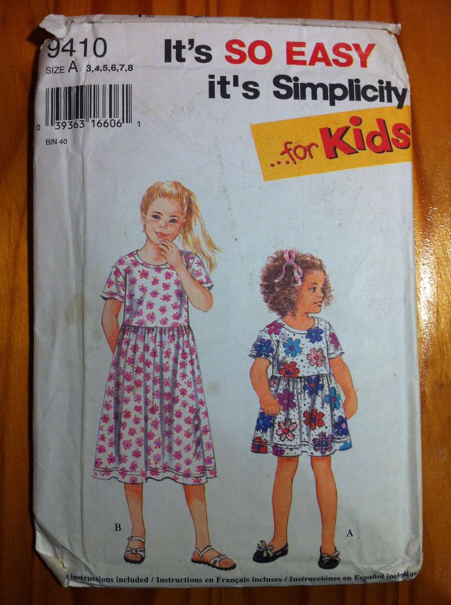 Simplicity 9410 Childs Dress in 2 Lengths. Size 3-8. Complete. Uncut F/F