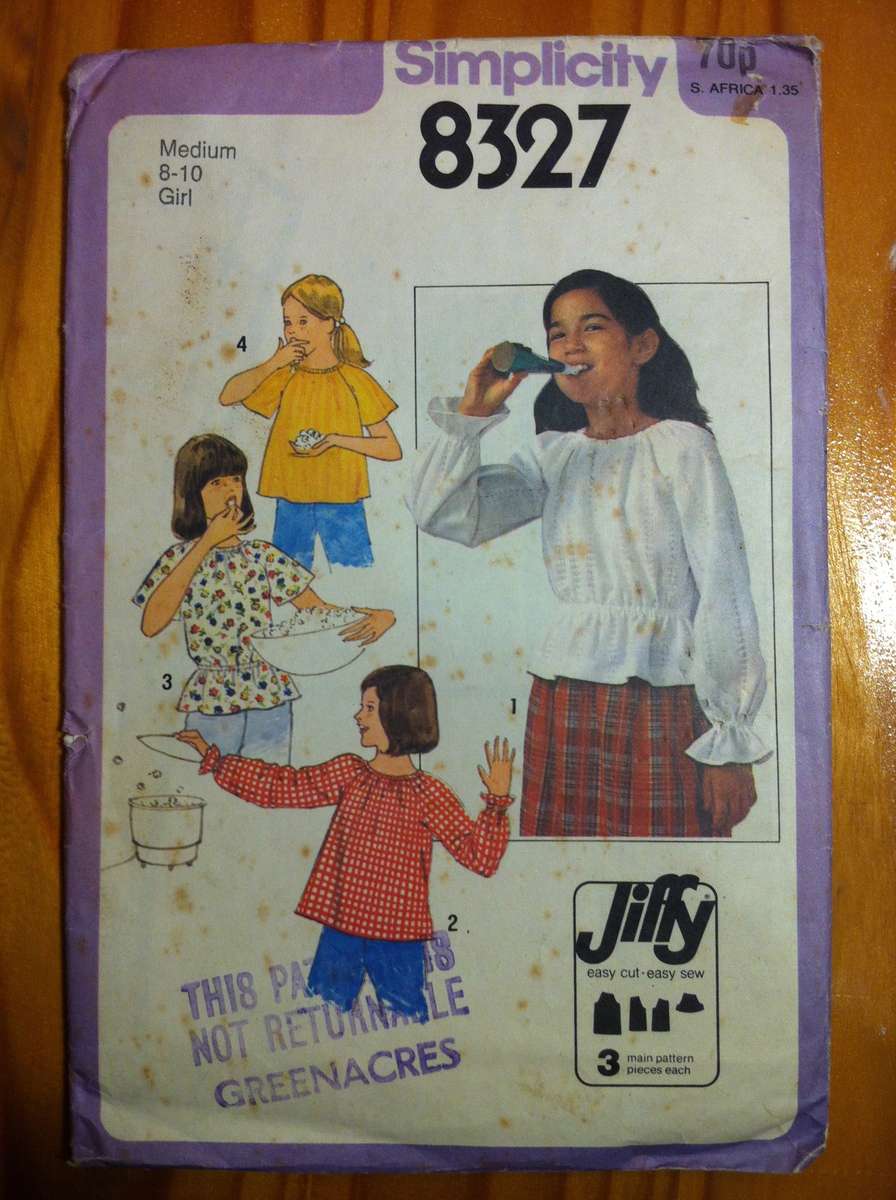 Simplicity 8327 Pullover Blouse. Girls Size Medium. Complete. Uncut F/F