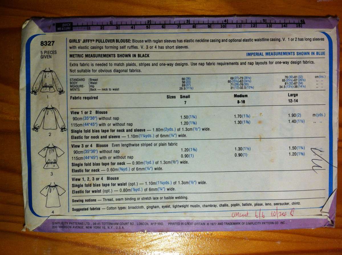 Simplicity 8327 Pullover Blouse. Girls Size Medium. Complete. Uncut F/F