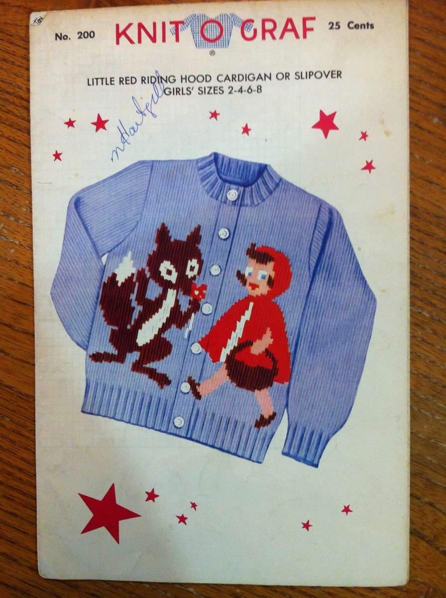Knit o Graph 200 Little Red Riding Hood Cardigan or Slipover. Girls Sizes 2,4,6,8.