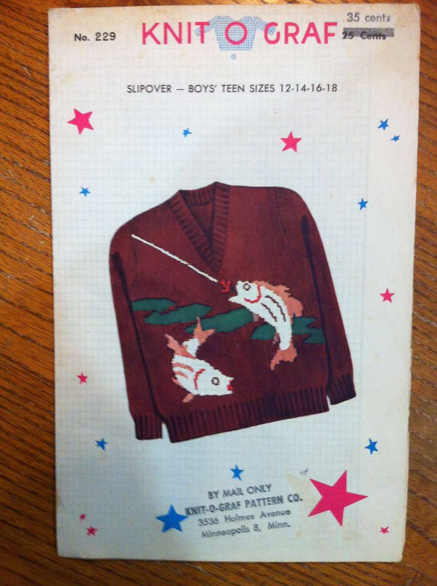 Knit O Graph 229 Slipover. Boy's Teen Sizes 12, 14, 16, 18.