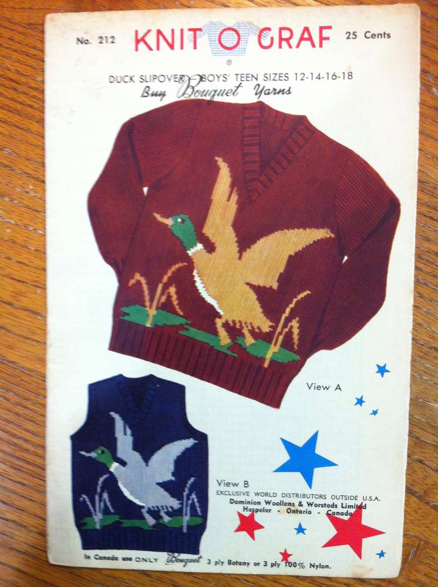 Knit O Graph 212 Duck Slipover. Boy's Teen Sizes 12, 14,16, 18.