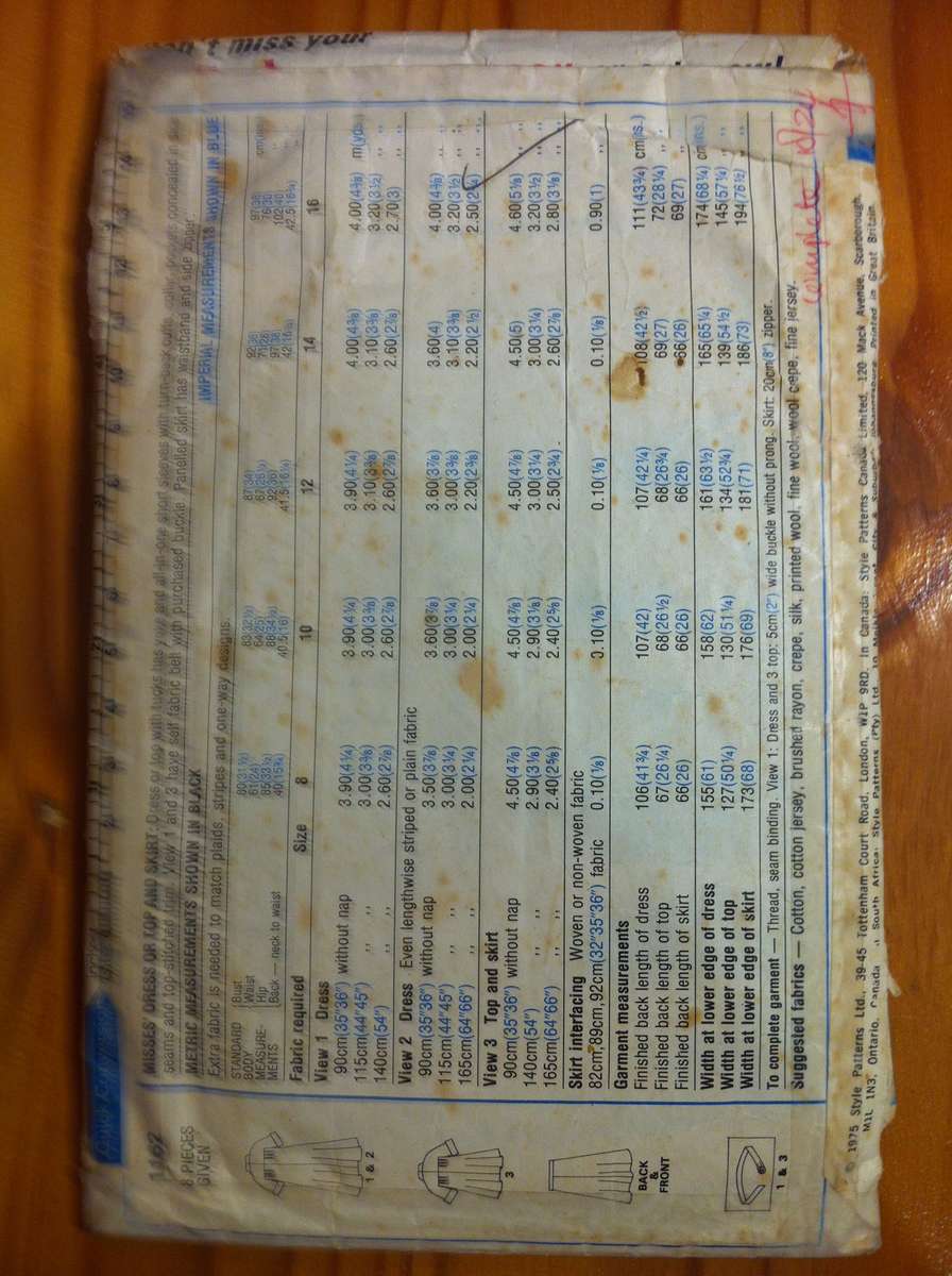 Style 1162 Dress or Top and Skirt. Size 16. Complete