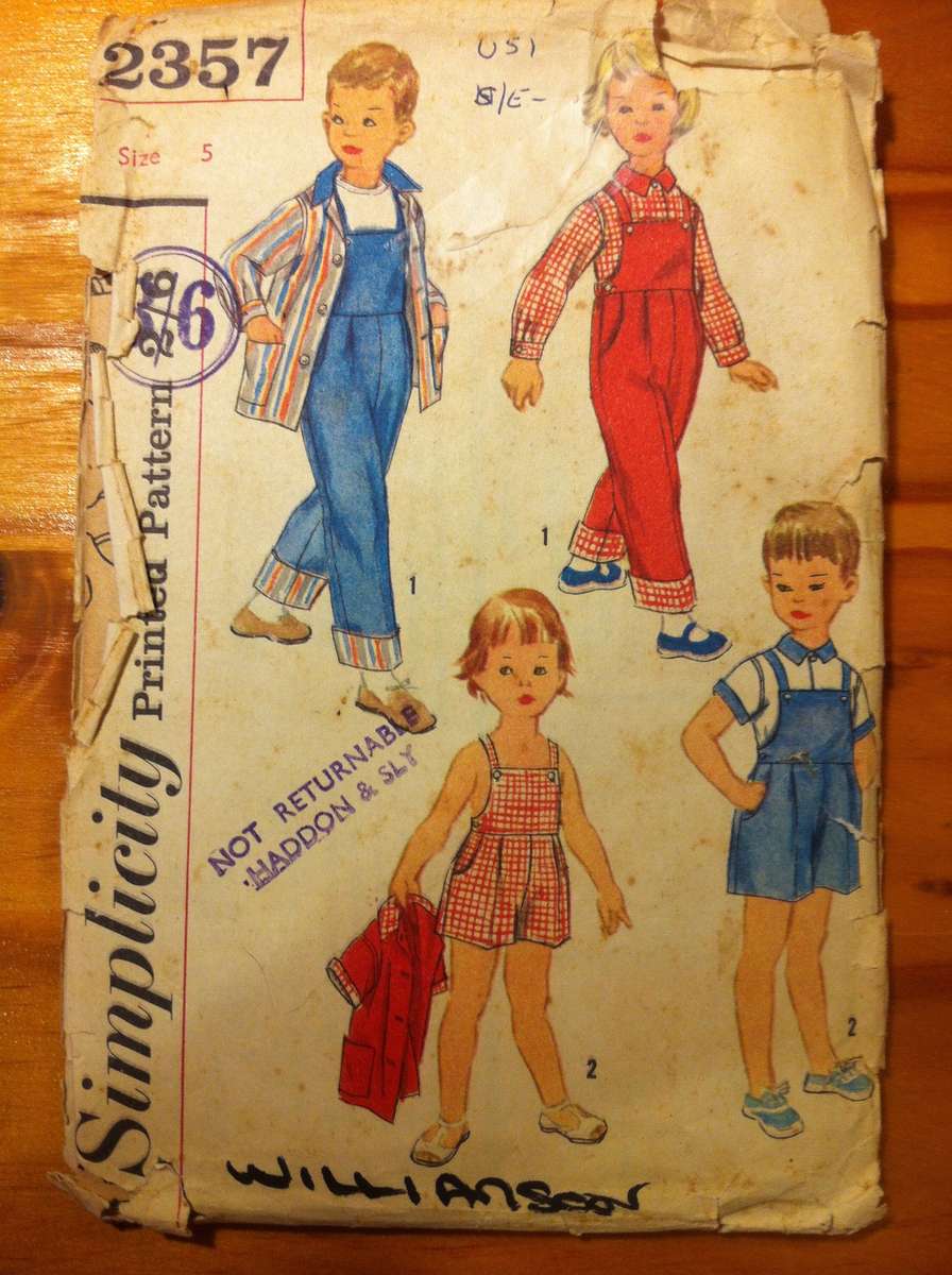 Simplicity 2357 Childs Overalls. Size 5. No Shirt Pattern.