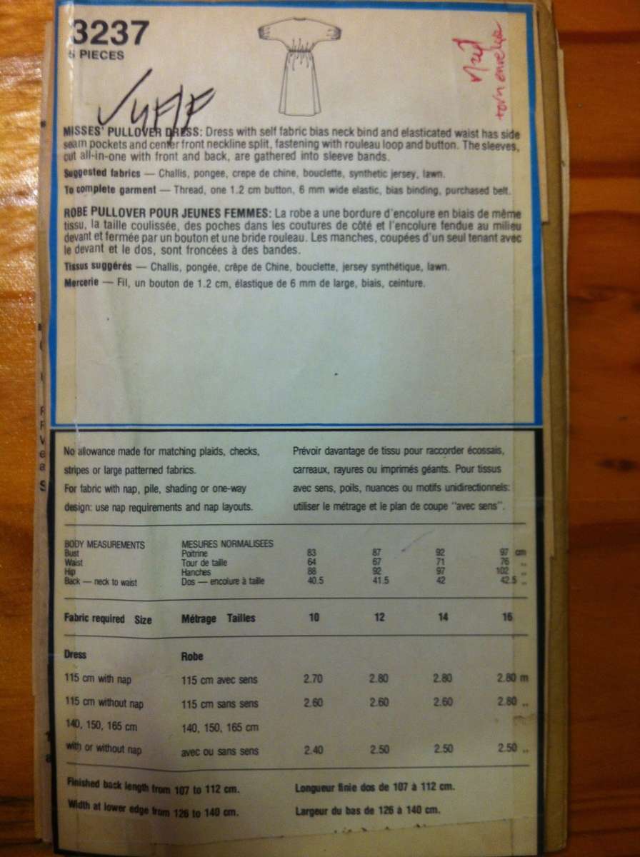 Style 3237 Misses' Pullover Dress. Size 10. Complete Uncut F/F. Torn envelope