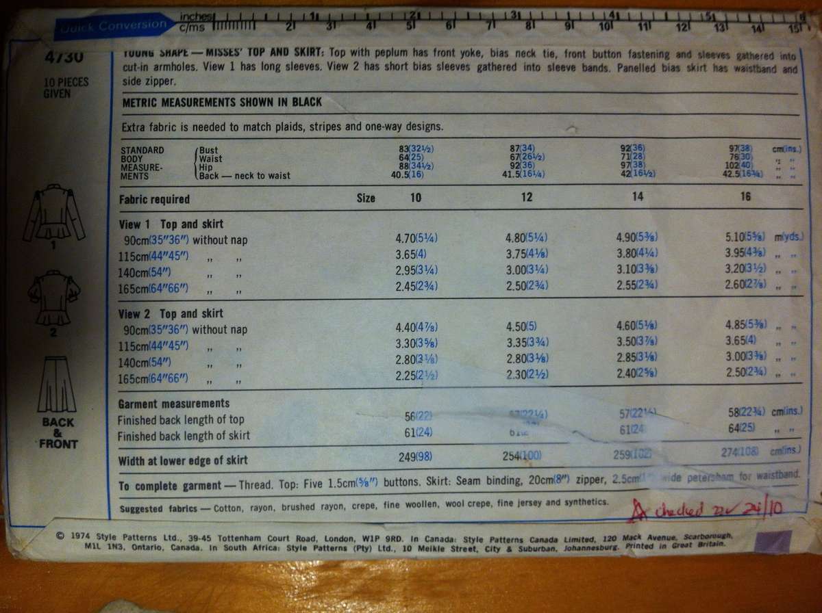 Style 4730 Misses' Young Shape Top and Skirt. Size 12. Complete