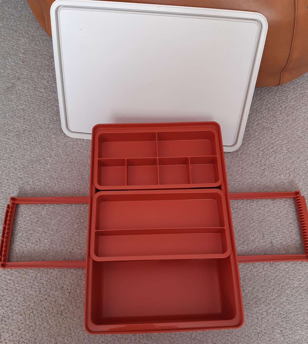 Vintage Tupperware Tuppercraft Orange Craft Box Organizer W/Lid and Handle