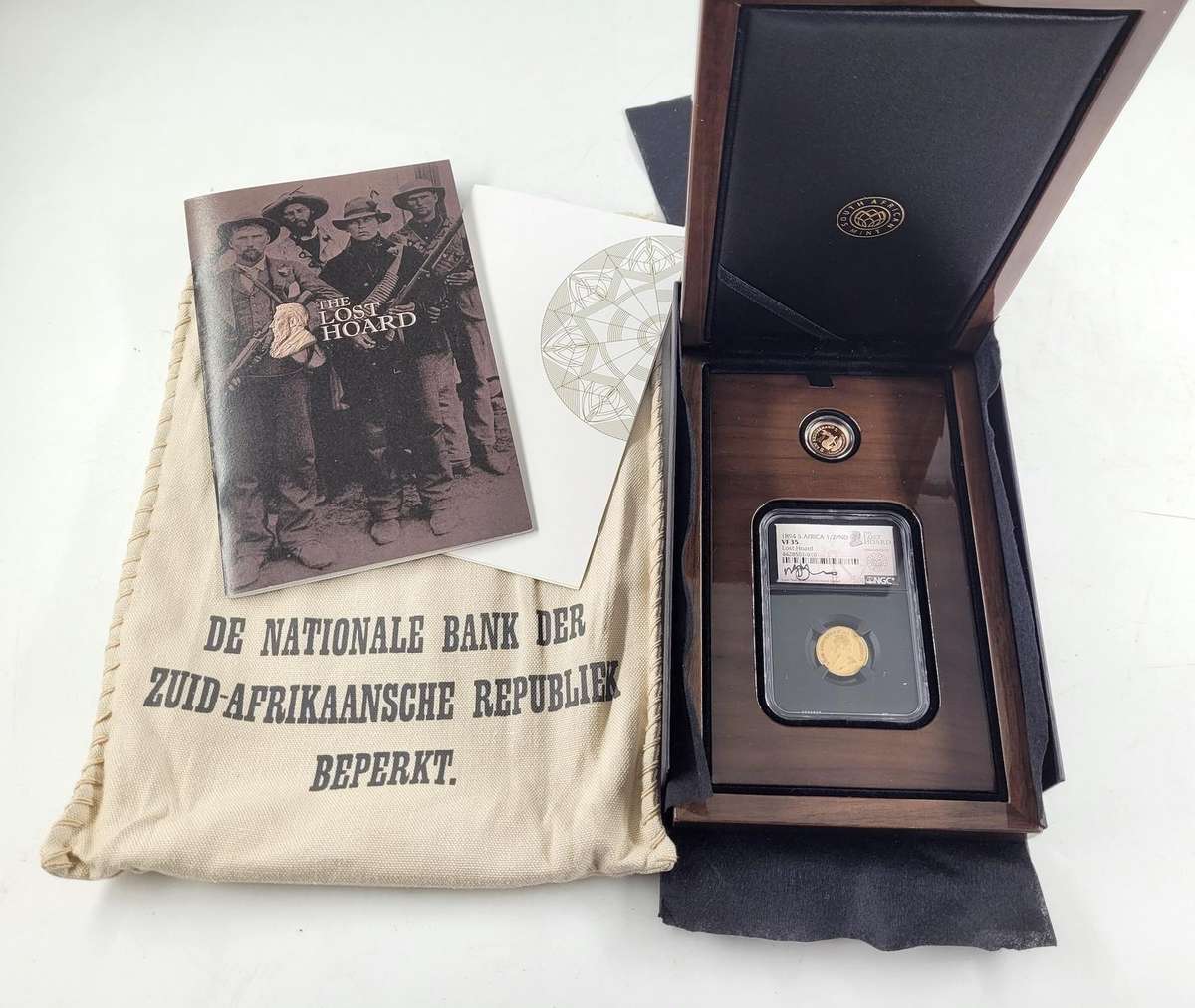 *Still Sealed" 1898 South Africa Gold 1 Pond and 1/4-oz Gold Krugerrand Lost Hoard 2-pc Set NGC F12