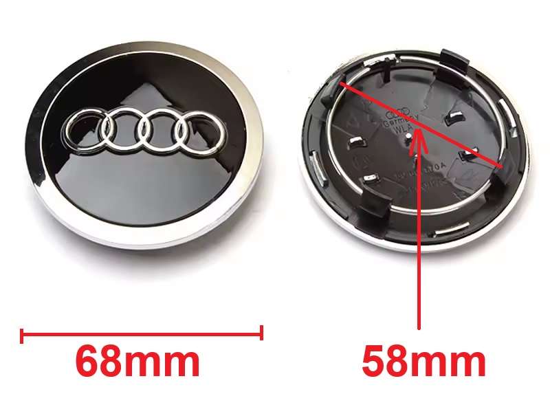 Set of 4 WHEEL CENTER CAPS 68mm / 58mm for AUDI BLACK