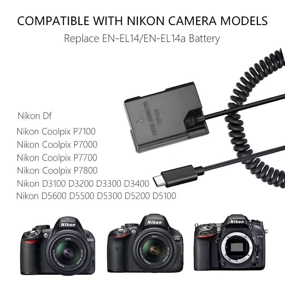 Power Bank EN-EL14 Type C Cable ACK-EL14 DC Coupler for Nikon