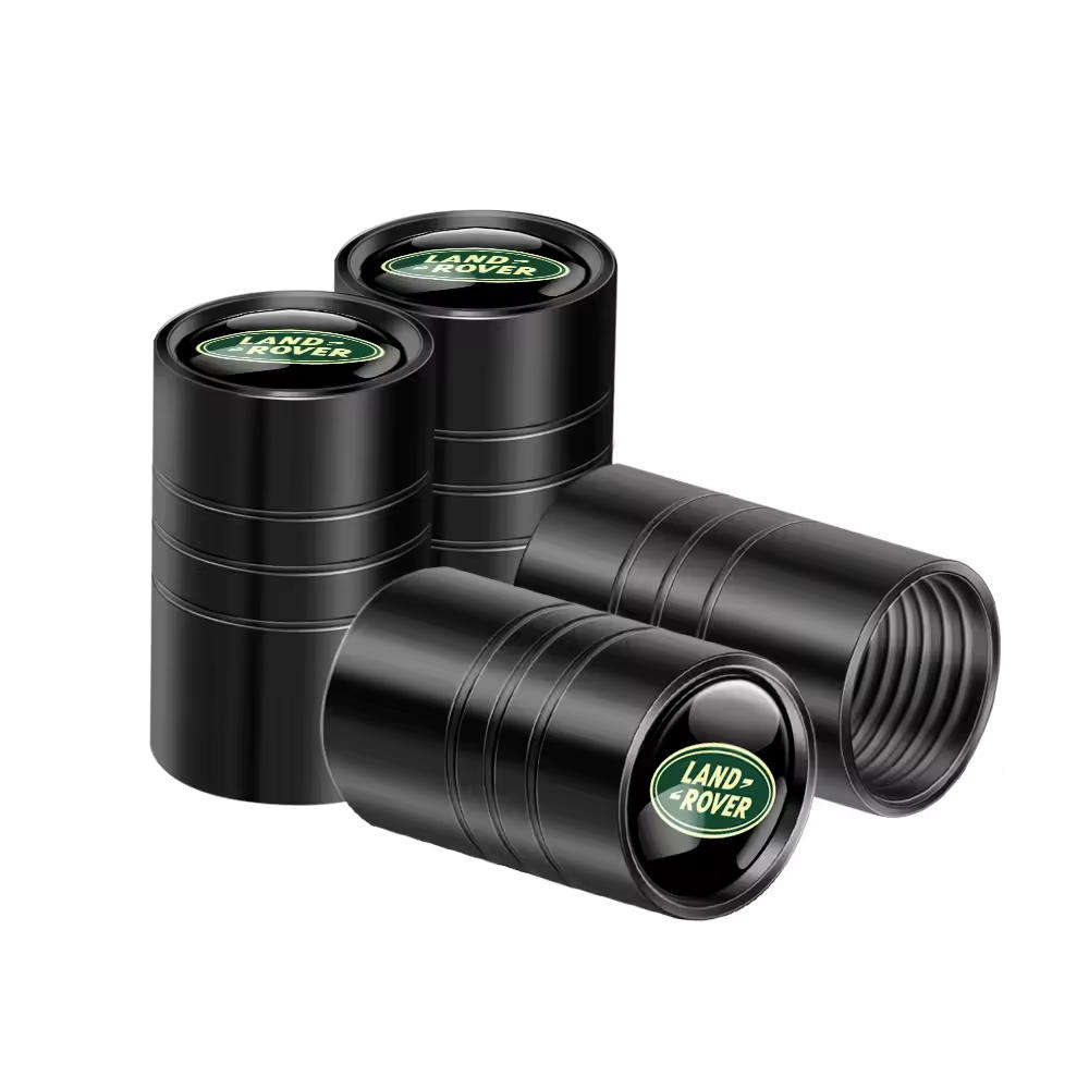 Land Rover Valve Caps - Black with green logo (Set of 4 long caps)