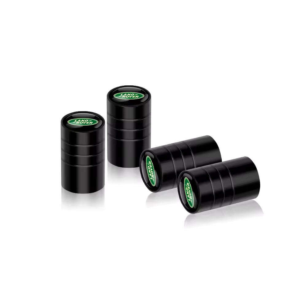 Land Rover Valve Caps - Black with green logo (Set of 4 long caps)