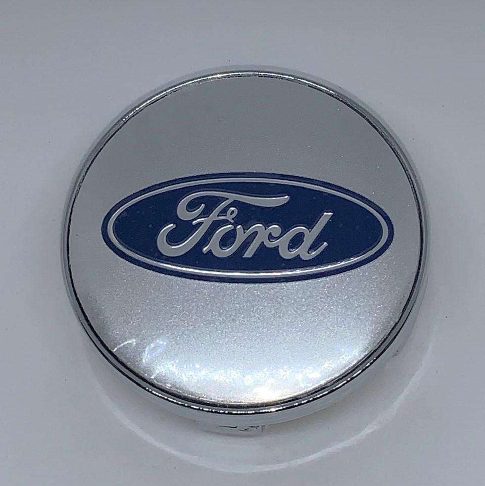 4x WHEEL CENTRE CAPS 60mm / 56mm for FORD (BLUE, CHROME)
