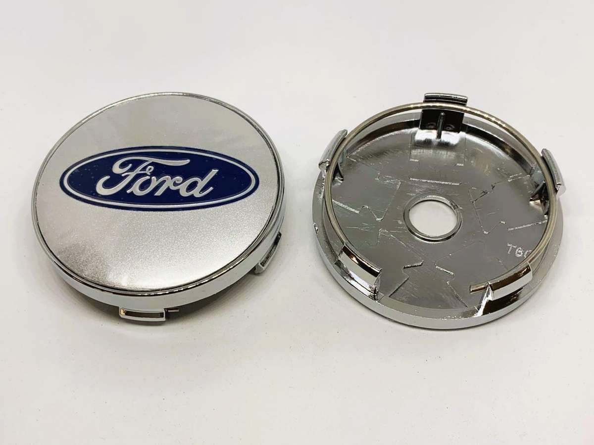 4x WHEEL CENTRE CAPS 60mm / 56mm for FORD (BLUE, CHROME)