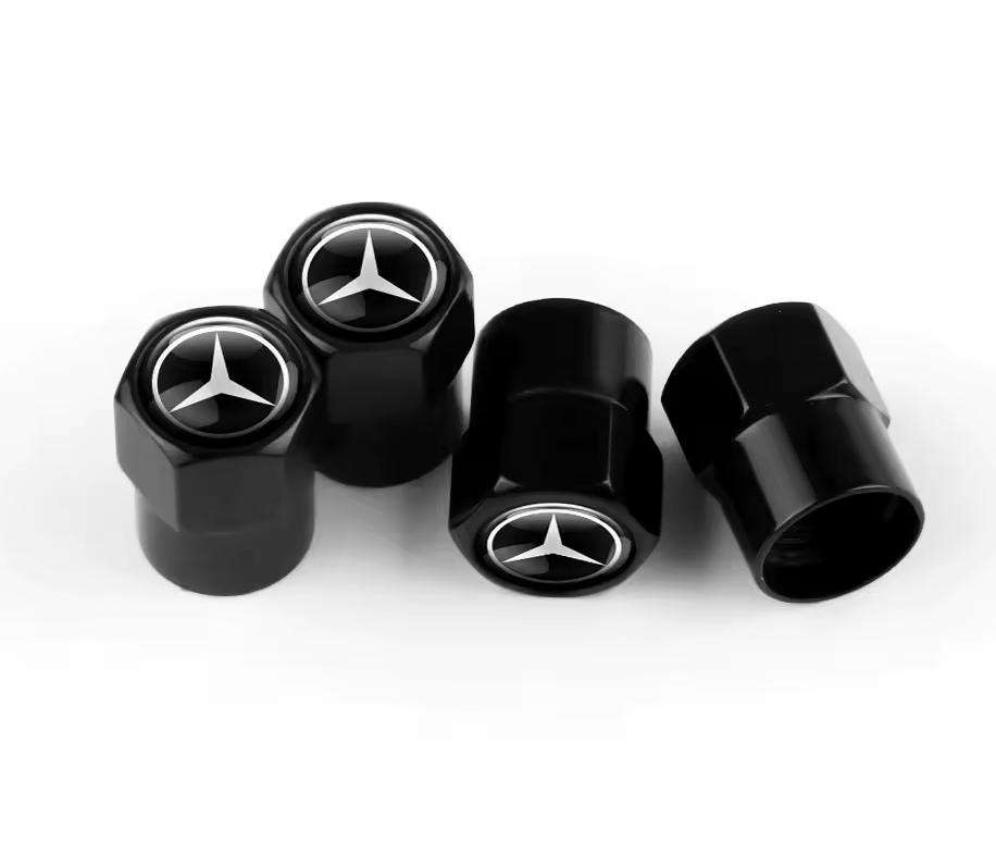 MB Valve Caps - Black with chrome Mercedes-Benz logo (Set of 4)