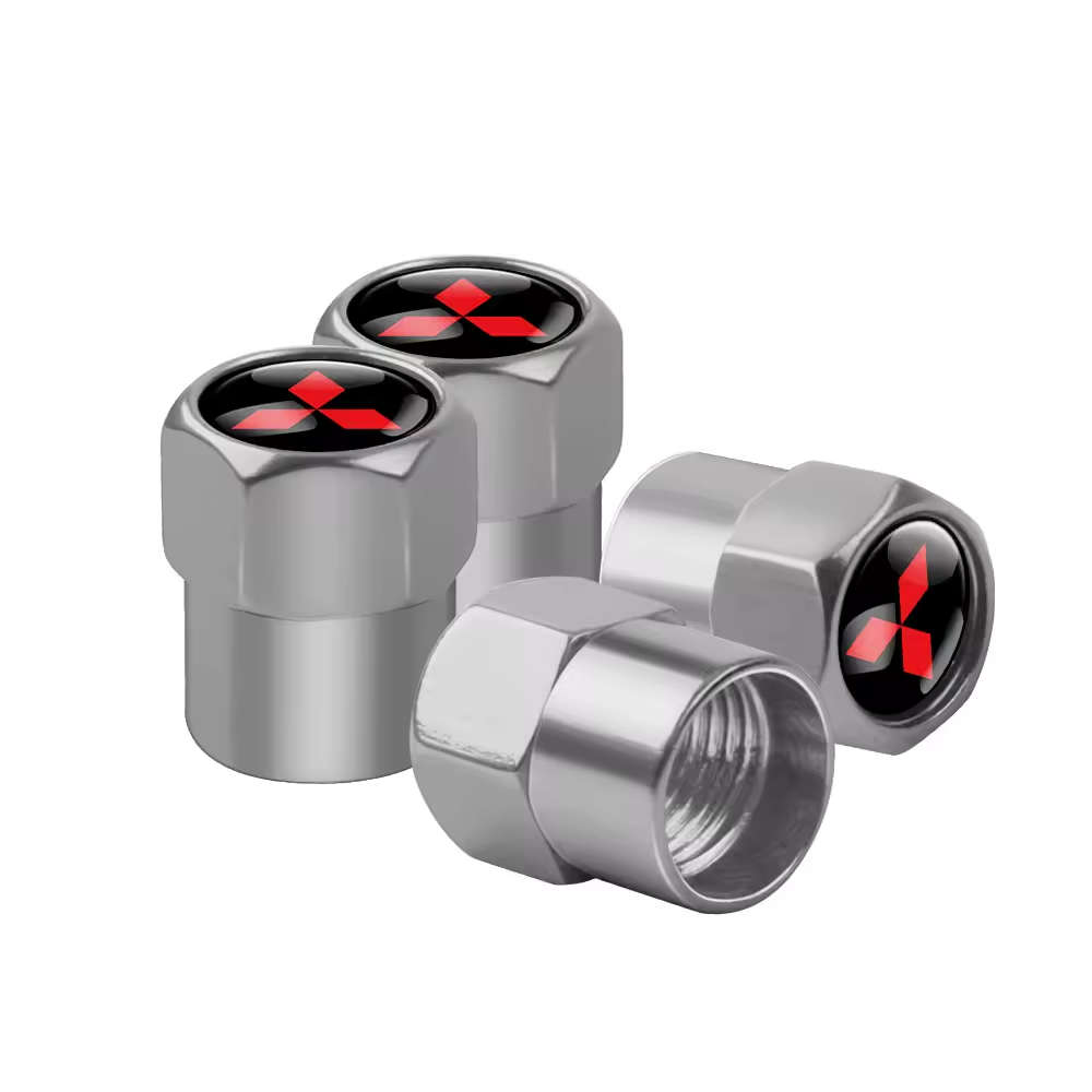MITSUBISHI Valve Caps (Silver with RED MITSUBISHI logo) (Set of 4)