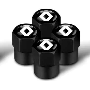 RENAULT Valve Caps - Black with chrome Renault logo (Set of 4)