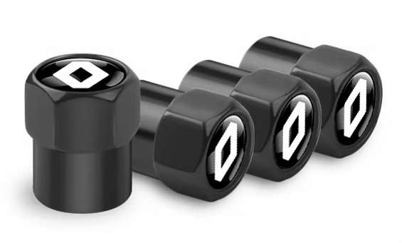 RENAULT Valve Caps - Black with chrome Renault logo (Set of 4)