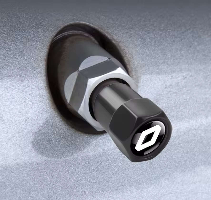 RENAULT Valve Caps - Black with chrome Renault logo (Set of 4)