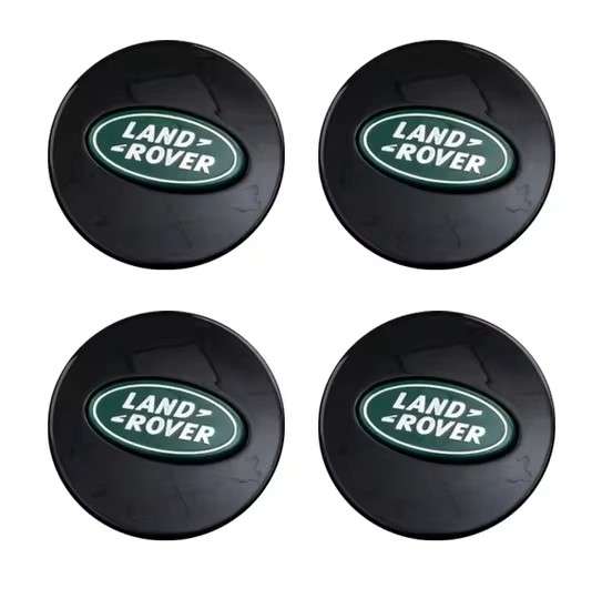 4x 63mm Plastic Wheel Centre Cap for Land Rover (Green & Silver on Black)