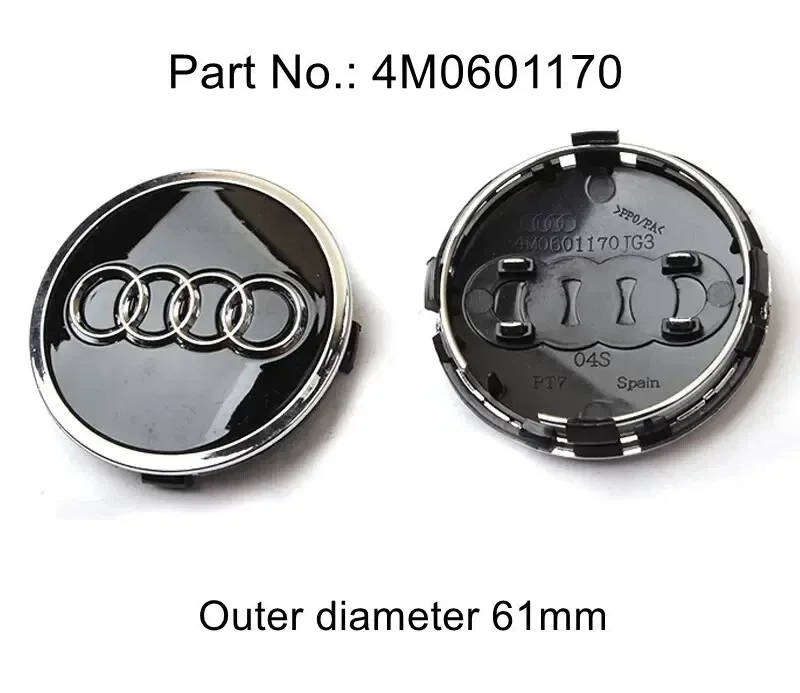 4X WHEEL CENTER CAPS 61mm / 58mm for AUDI BLACK [PART 4M060170]