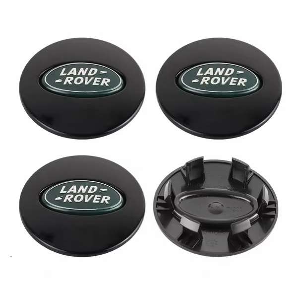 4x 63mm Plastic Wheel Centre Cap for Land Rover (Green & Silver on Black)