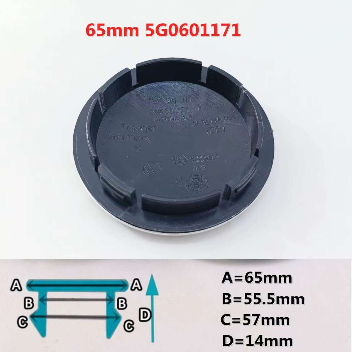 4x 65/56mm Chrome / Black Plastic Wheel Centre Cap for VW (NEW VW LOGO)