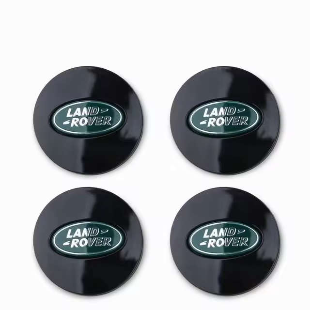 4x 63mm Plastic Wheel Centre Cap for Land Rover (Green & Silver on Black)