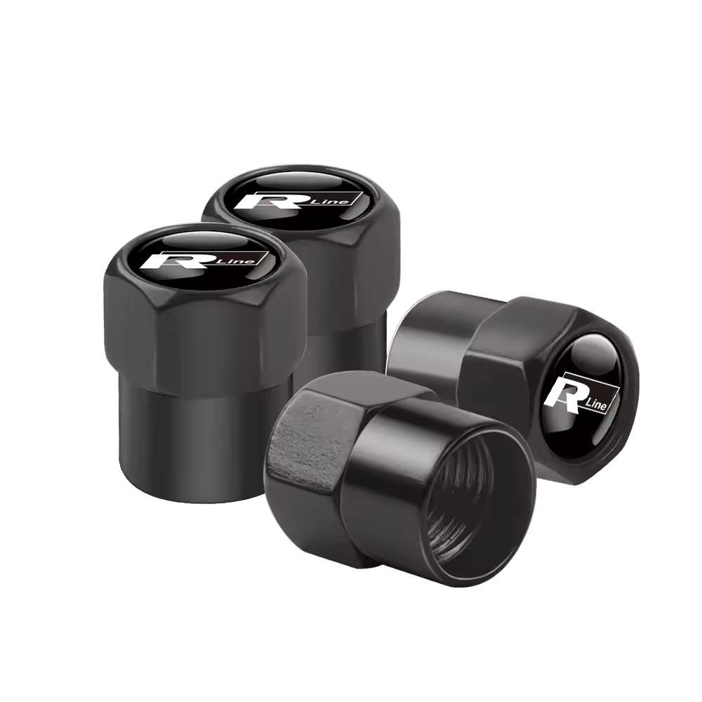 VW Valve Caps - Black with chrome "R-line" logo (Set of 4)