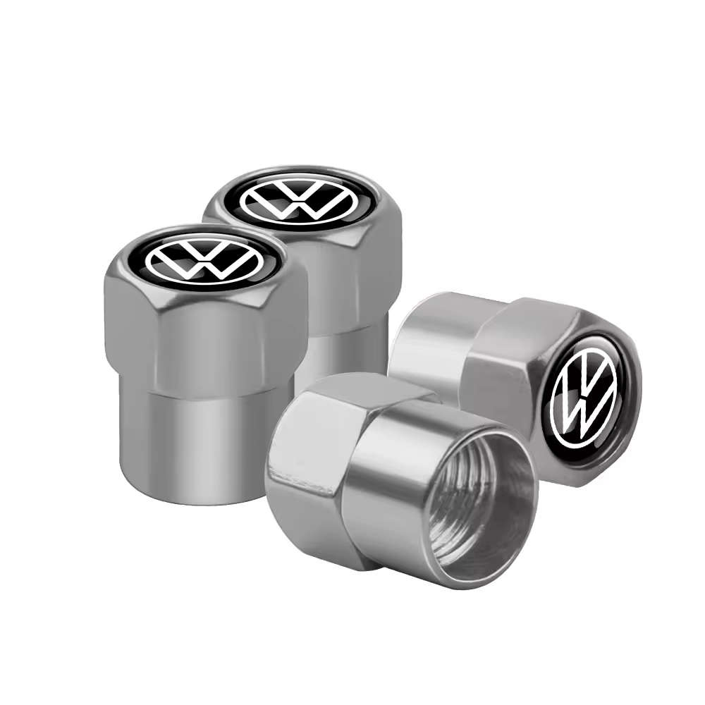 VW Valve Caps - Silver with chrome "VW" logo (Set of 4)