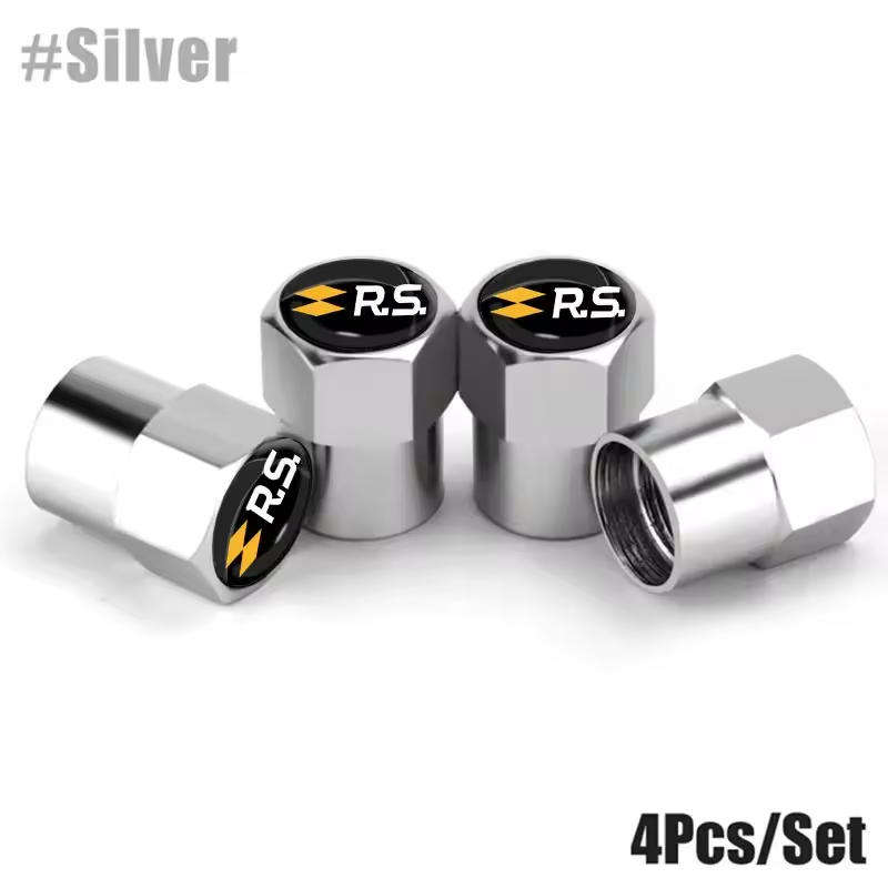 RENAULT Valve Caps - Silver with chrome Renault RS logo (Set of 4)